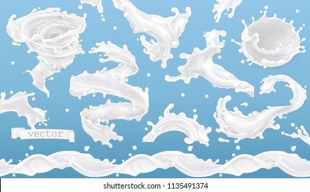 Milk splash. 3d realistic vector icon set