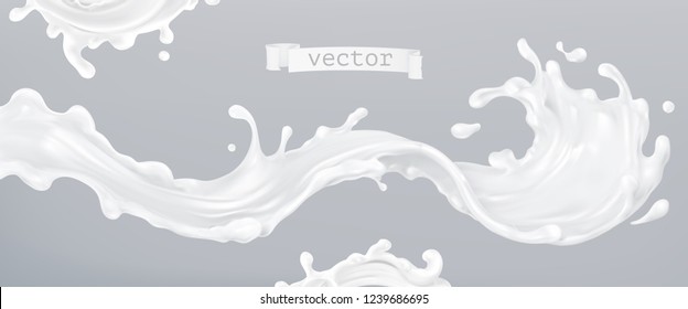 Milk Splash 3d Realistic Vector. Package Design