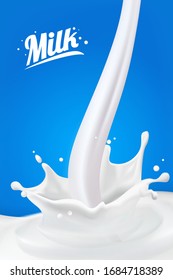 Milk splash 3D.Abstract realistic milk drop with splashes isolated on blue background.element for advertising, package design. vector illustration