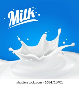 Milk splash 3D.Abstract realistic milk drop with splashes isolated on blue background.element for advertising, package design. vector illustration