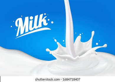 Milk splash 3D.Abstract realistic milk drop with splashes isolated on blue background.element for advertising, package design. vector illustration