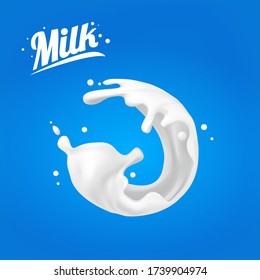 Milk splash 3D.Abstract realistic milk drop with splashes isolated on blue background.element for advertising, package design. vector illustration