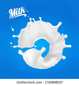 Milk splash 3D.Abstract realistic milk drop with splashes isolated on blue background.element for advertising, package design. vector illustration