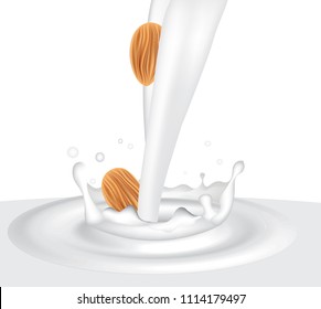 Milk splash with almond, vector