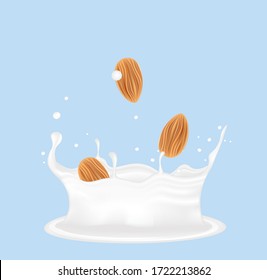 Milk splash with almond, vector