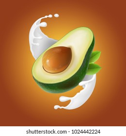 Milk splash with avocado fruit