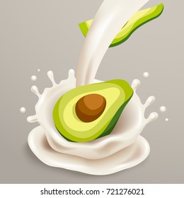 Milk Splash with Avocado : Vector Illustration