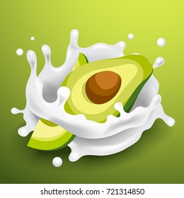 Milk Splash with Avocado : Vector Illustration