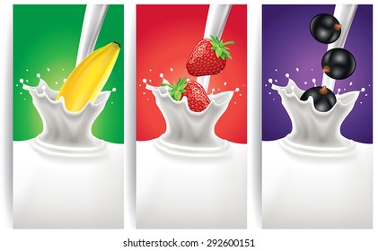 milk splash with banana, strawberry, black currant