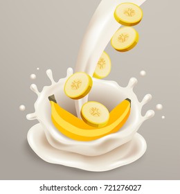 Milk Splash with Banana : Vector Illustration