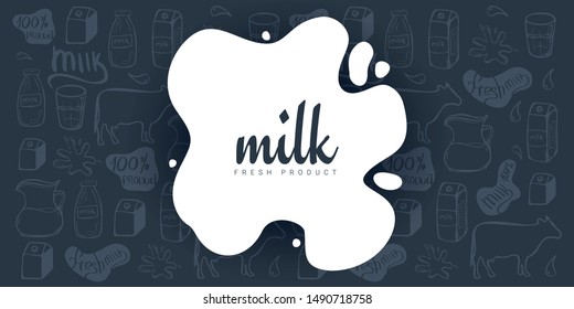 Milk splash and blot design on the hand draw doodle background