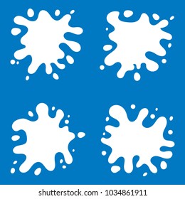 Milk splash blot with drops. Abstract spot on blue background.