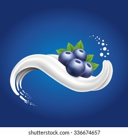 milk splash with blueberry lying on milk tongue