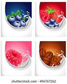milk splash with blueberry, raspberry, coffee beans