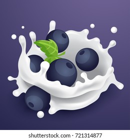 Milk Splash with Blueberry : Vector Illustration
