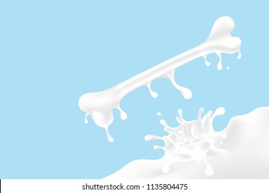 Milk splash Bone shape, World Milk Day concept 3D virtual design illustration isolated on blue background with copy space, vector eps 10