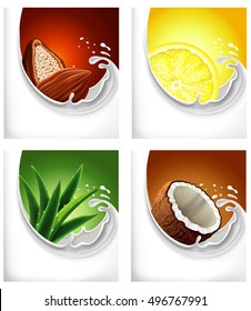 milk splash with cacao, lemon slice, aloe vera, coconut
