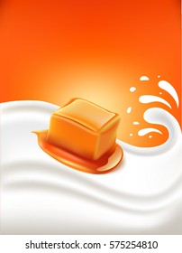 milk splash with caramel candy