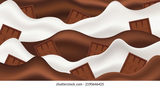 Milchsplash und Schokolade abstrakter Hintergrund Essen und Trinken realistische Objekte, Vektorgrafik (Süßigkeiten und Snacks)