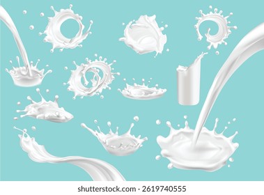 Milk Splash Collection High-Resolution Images of Milk Splashes, Crown Splashes, and Pouring Milk for Design Projects
