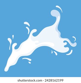 Milk splash of colorful set. With playful cartoon design, this piece brings the playful side of milk splashes to life, adding a whimsical touch to the blue background. Vector illustration.