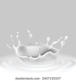 Vacas, ovejas, cabras, soja, arroz, avena, cáñamo o leche de coco vector de salpicadura de leche