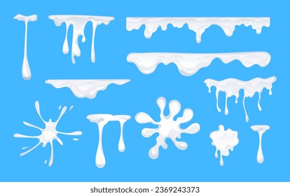 Milk splash drop liquid cream abstract isolated set. Vector flat graphic design illustration
