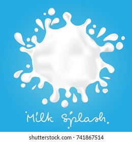 Milk splash and drops round shape top view blue background vector illustration