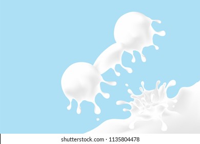 Milk splash Dumbbell exercise shape, World Milk Day concept 3D virtual design illustration isolated on blue background with copy space, vector eps 10
