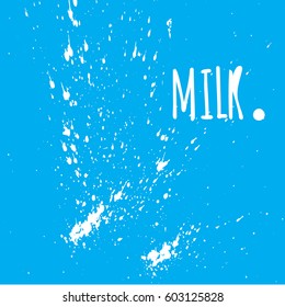 Milk splash and elements for design. Good for cafe and menu. Background and elements. Vector illustration. White on blue