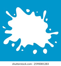 milk splash, flat milk splash. milk splash with drops, bubbles and blots. Melting liquid fluid crown drops. Isolated on blue background. Vector illustration