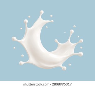 Milk splash. Flowing dairy liquid. Realistic food design element. Vector illustration