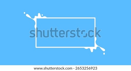 Milk Splash Frame on Blue Background. Creative rectangular frame design featuring white milk splash effects on a vibrant blue background. Ideal for dairy product promotions, milk ads, drink packaging.