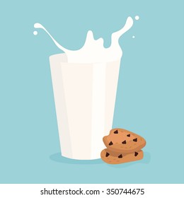 milk splash in the glass and cookie vector illustration