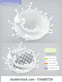 Milk Splash. Hyperrealism Vector Style Simple Application