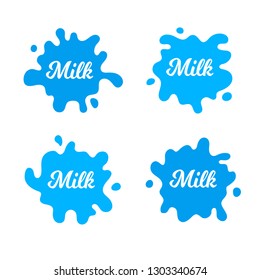 Milk splash Symbol Set, Flüssig-Block, Vektorgrafik, einzelne Piktogramme mit Schriften für Web, mobile App, Logo, Infografiken, Verpackung, Werbung