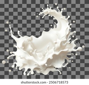 Milk splash isolated milk dairy cow, bovine, cattle, Production agriculture farming on transparent background. Realistic vector illustration, Mesh gradient wes