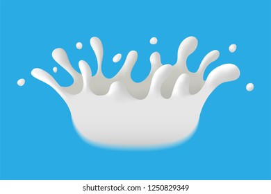 Milk Splash isolated on blue background. Natural dairy product, milk, yoghurt or cream. Realistic design element. Vector EPS illustration.