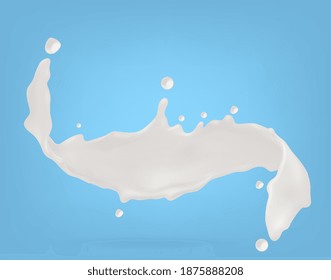 Milk splash isolated on  blue background. Vector illustration