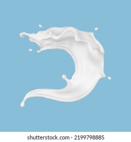 Milk splash isolated on blue background. Realistic vector illustration