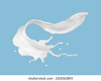 Milk splash isolated on blue background. Realistic vector illustration.