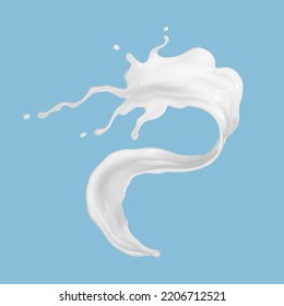 Milk splash isolated on blue background. Realistic vector illustration.