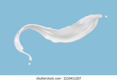 Leche salpicada aislada en un fondo azul. Ilustración vectorial realista.