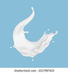 Milk splash isolated on blue background. Realistic vector illustration