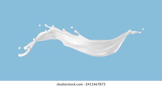 Milk splash isolated on blue background. Natural dairy product, yogurt or cream splash with flying drops. Realistic Vector illustration