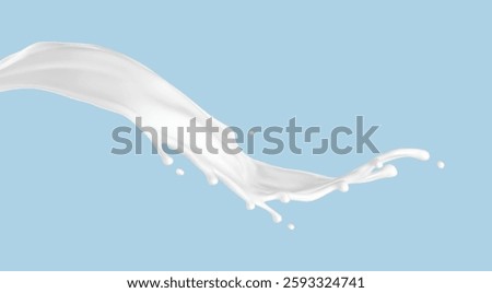 Milk splash isolated on blue background. Natural dairy product, yogurt or cream splash with flying drops. Realistic vector illustration