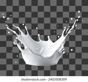 Milk splash isolated on transparent background. Realistic vector illustration.