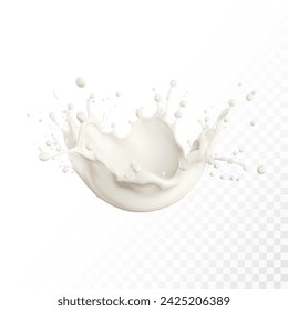 Milk splash isolated on transparent background. Realistic vector illustration.