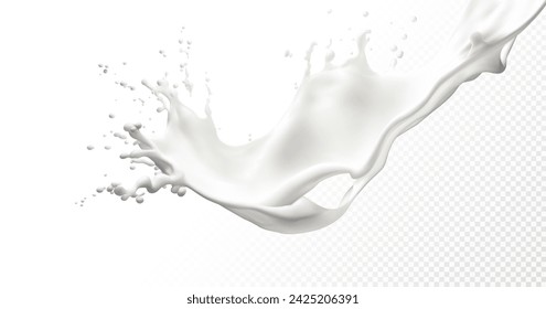 Milk splash isolated on transparent background. Realistic vector illustration.