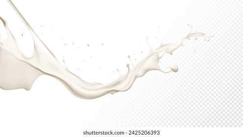 Milk splash isolated on transparent background. Realistic vector illustration.